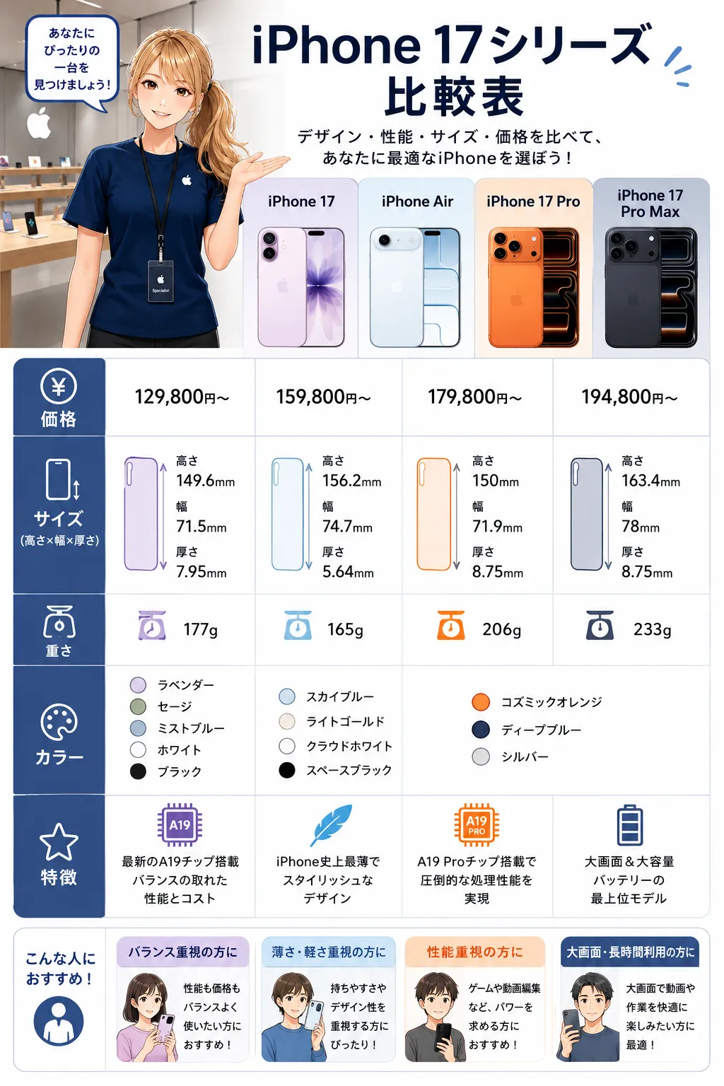 iPhone17シリーズ比較表